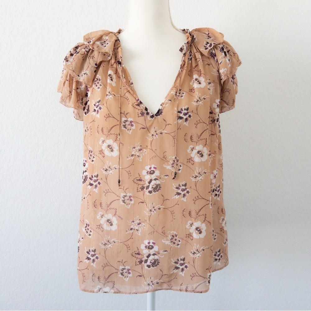 Ulla‎ Johnson Silk-Blend Floral Ruffle Sleeve Blouse • Size 4 • Boho Elegant